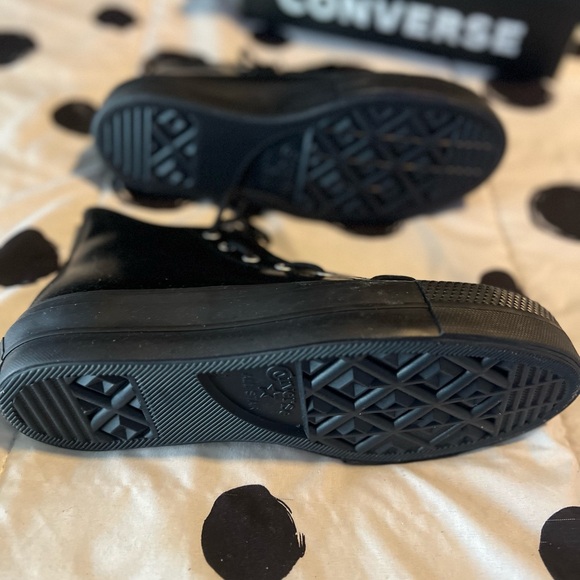 Converse Black Leather All Star Platform High-Top Sneakers w Zip Front - Picture 3 of 6